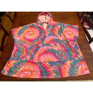 Lands’ End Size 1X - 2X Terry Towel Pool Coverall dress Tie Dye Hooded